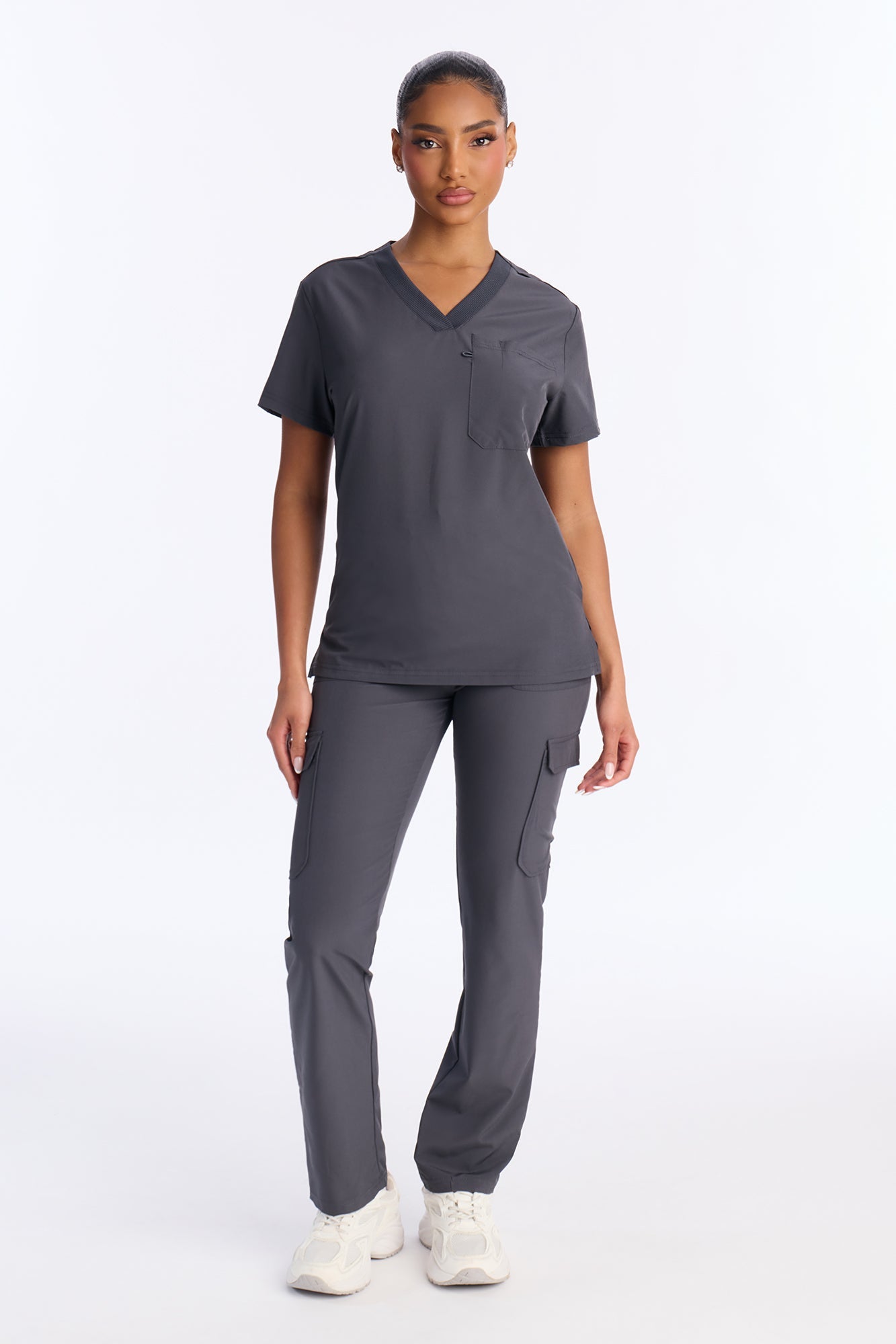 4 Way Stretch 2 Front Pocket Scrubs Rib Jogger Set - Mauve