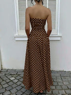 Women's Polka Dot Printed Ruched Waist Sleeveless Halter Dress, Elegant All Season Fashion, Perfect for Casual Wear, Stylish and Comfortable, Casual Fashion Chic, Casual Chic Outfit