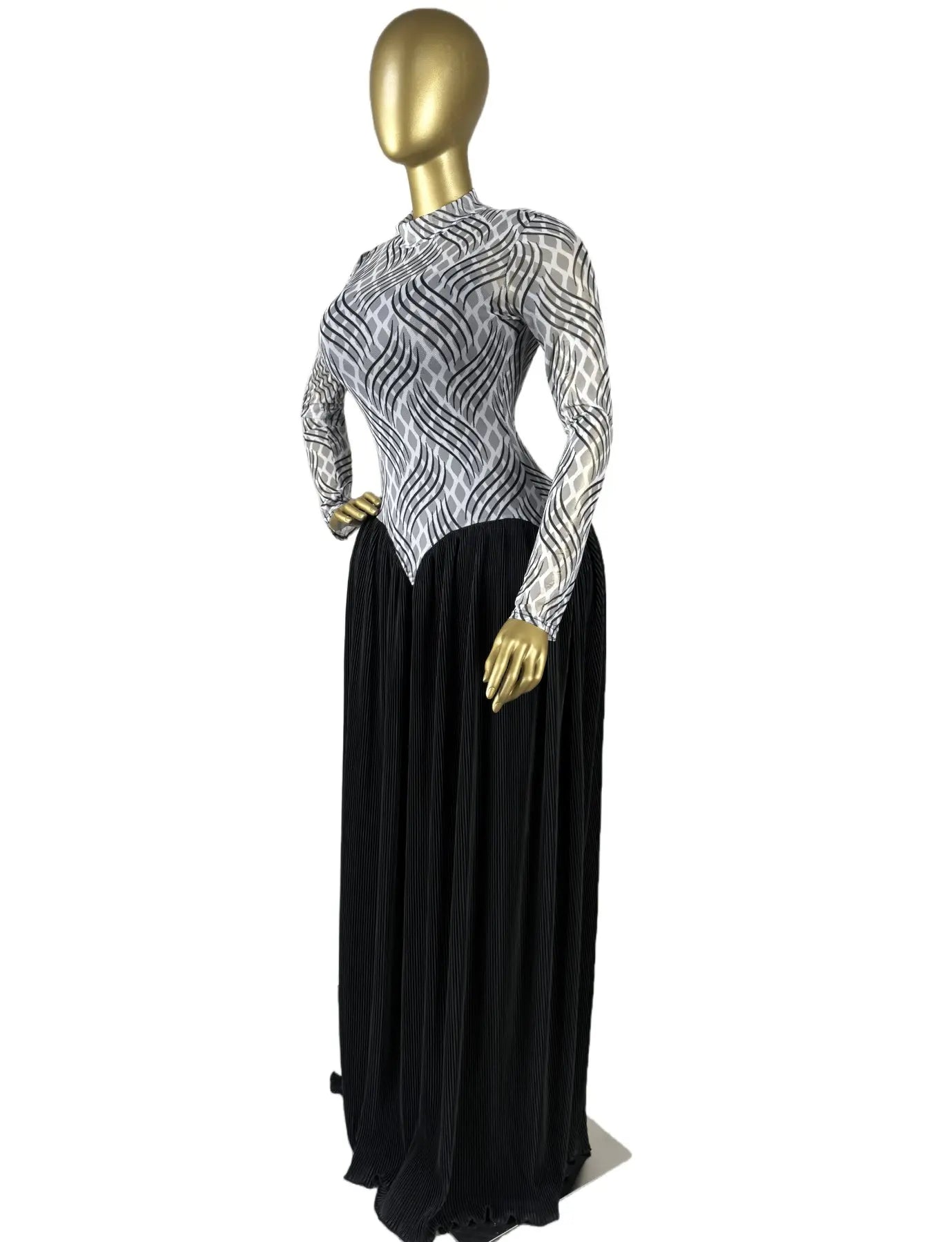 Women's Round Neck Long Sleeve A-Line Striped Print Big Swing Dress Womenswear, Spring Romantic Date Party Outfit , Elegant Sexy Formal Wear Party Evening Dress, Vacation Long Lady Skirts,Maxi Dress with Tank Dress 2 Pcs Sets