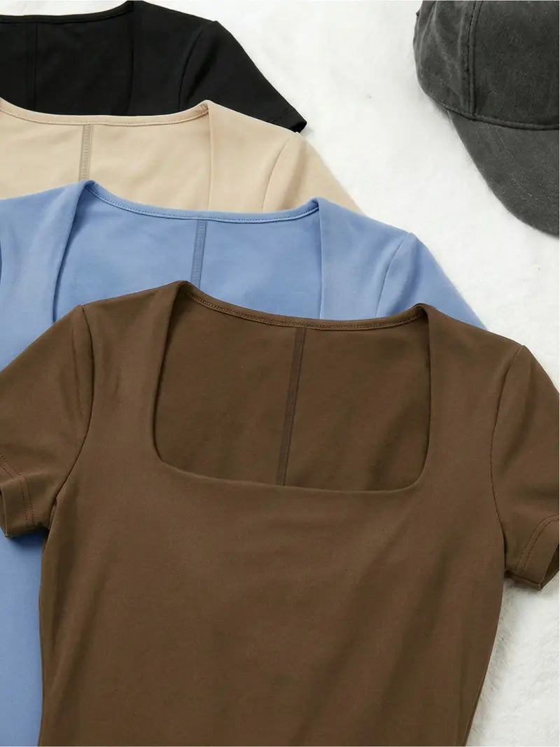4-piece set Pure Desire Style Square Neck High Waist Waist-fitted One-piece Shorts