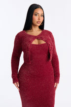 Cozied Up 2 Piece Maxi Dress Set - Burgundy