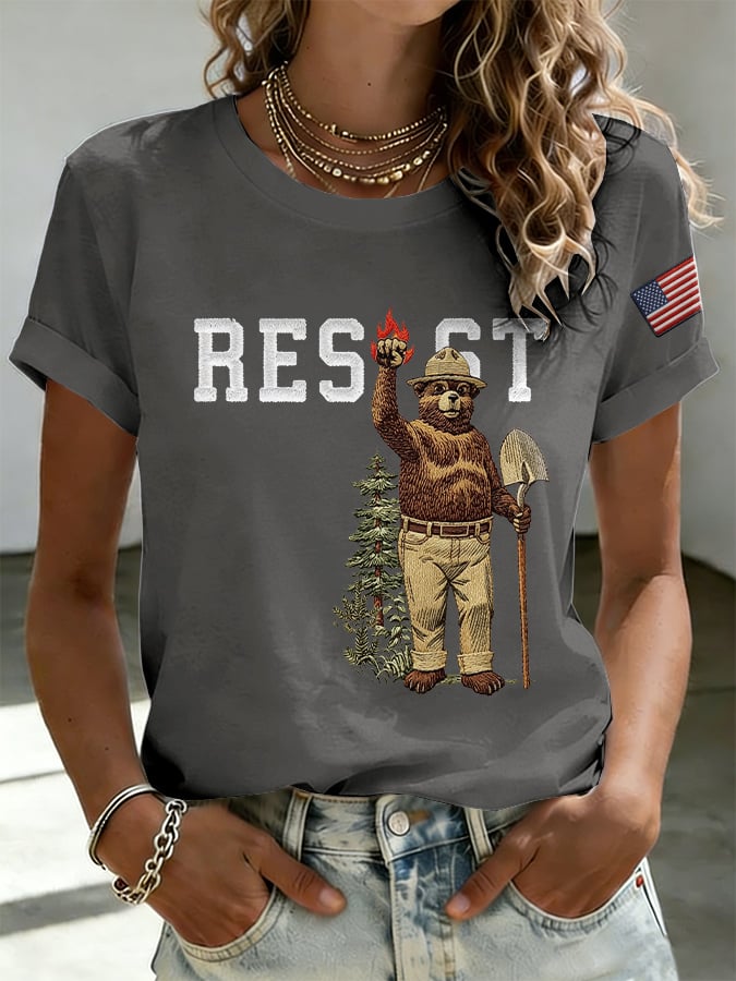 Retro Resist Save The Forest Service Print T-Shirt