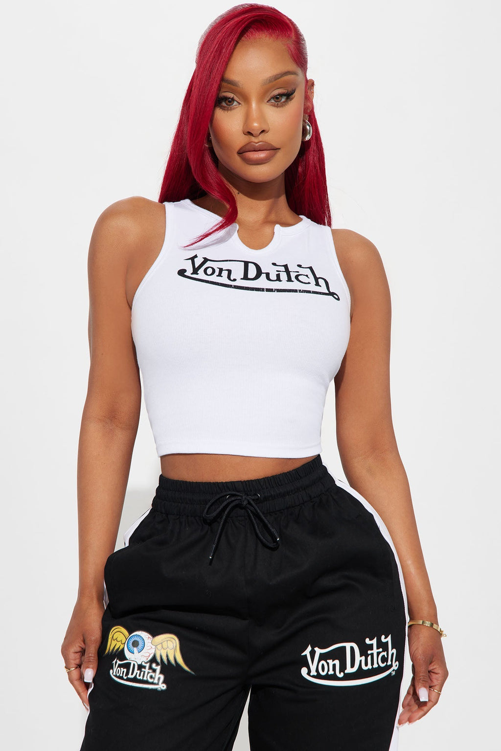 Von Dutch Ribbed Notch Neck Tank Top