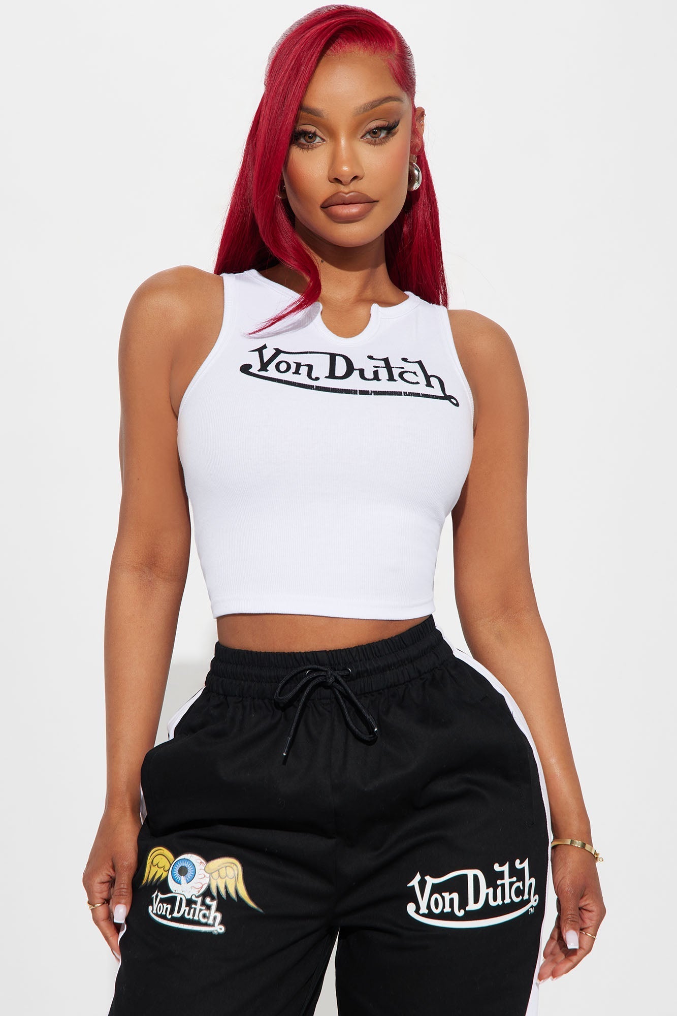 Von Dutch Ribbed Notch Neck Tank Top