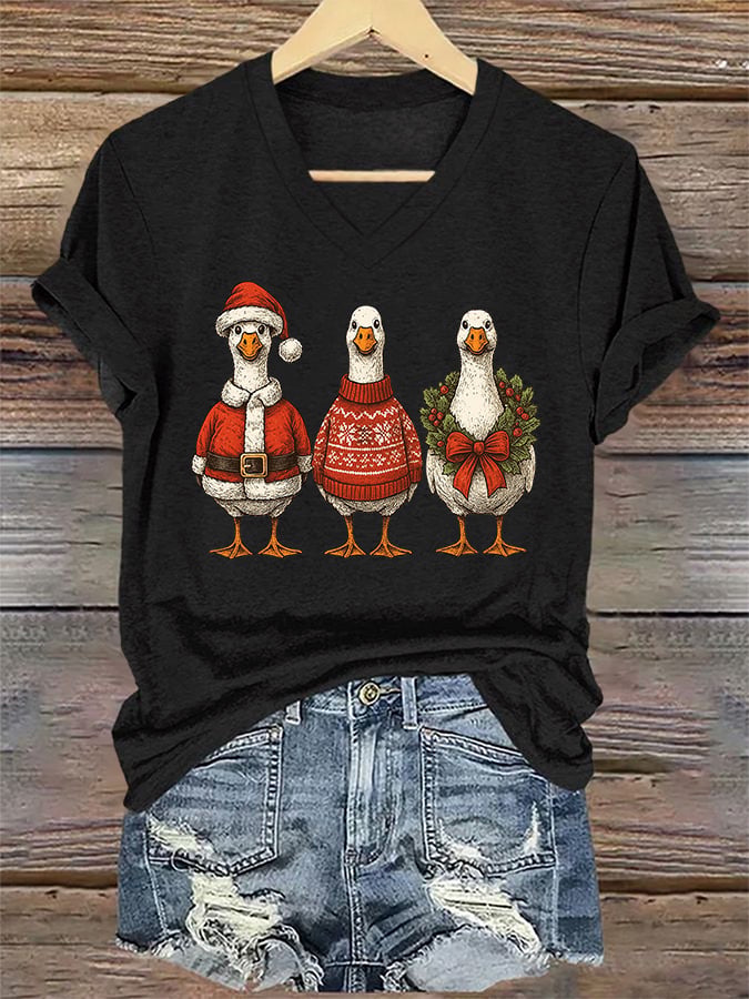 Women's Santa Goose Print T-shirt