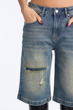 Almeda Stretch Tinted Denim Jorts - Vintage Wash