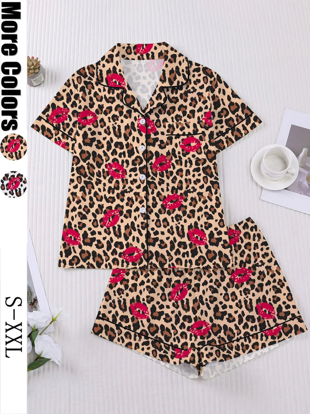 Women's Sleepwear Set, Soft Short Sleeve Shirt & Elastic Shorts