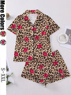 Women's Sleepwear Set, Soft Short Sleeve Shirt & Elastic Shorts