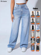 Women's Elastic Waist Denim Jeans with Pockets and Buttons, Casual Basic Fashion Comfortable Trousers for All Seasons, Perfect for Any Occasionstacked pants