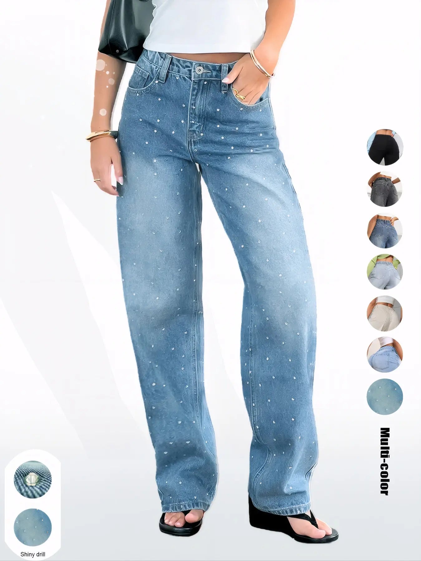 Women's Elastic Waist Denim Jeans with Pockets and Buttons, Casual Basic Fashion Comfortable Trousers for All Seasons, Perfect for Any Occasionstacked pants