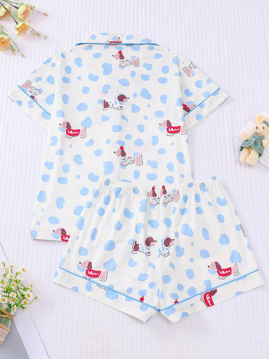 Women's All Over Dachshund Print Shirt & Elastic Waist Shorts Pyjama Two-piece Set