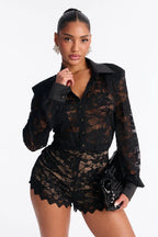 Midnight Lace Micro Short Romper - Black