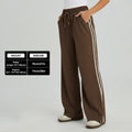 Women's Casual High Waist Striped Wide Leg Trousers, Sporty Drawstring Waist Side Pocket Outfit, Minimalist Versatile Women's Bottom