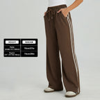Women's Casual High Waist Striped Wide Leg Trousers, Sporty Drawstring Waist Side Pocket Outfit, Minimalist Versatile Women's Bottom