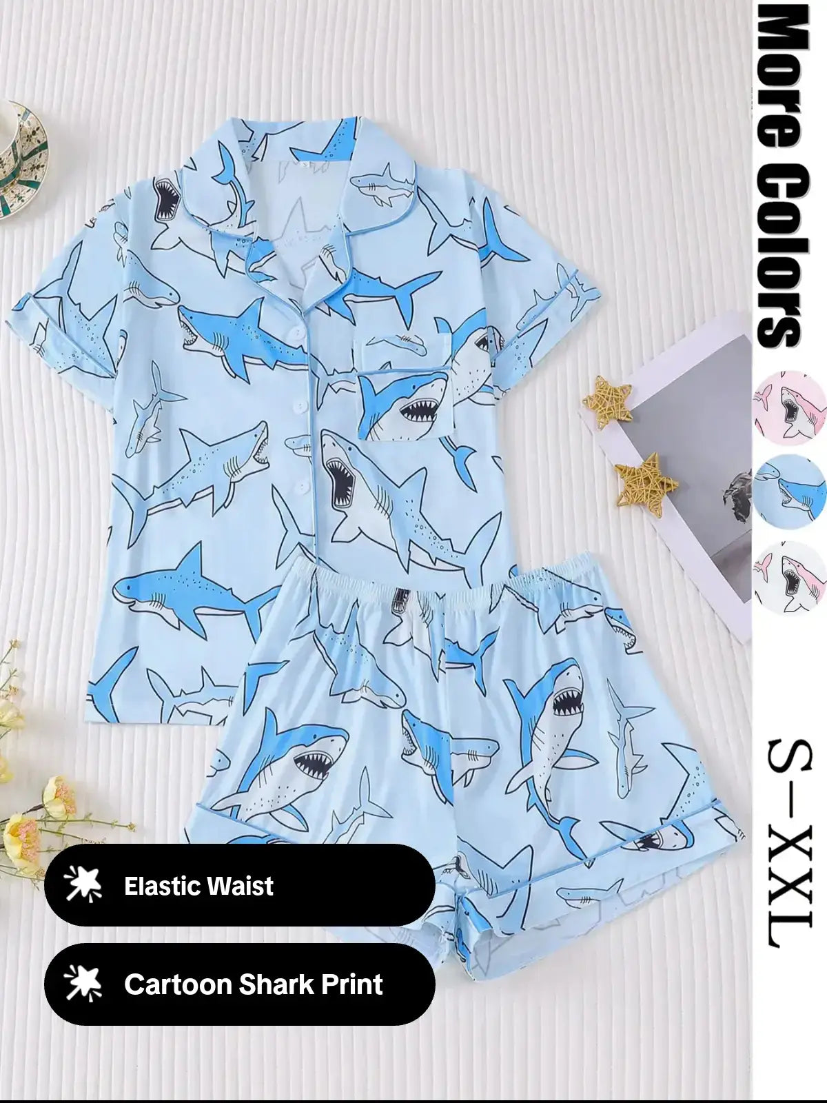 Women's All Over Animal Print Crop Shirt & Elastic Waist Shorts Pyjama Two-piece Set