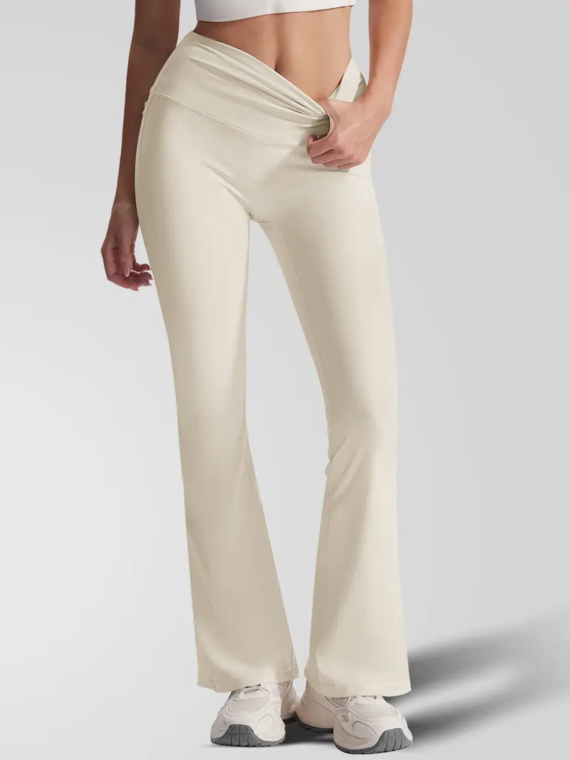 New Sporty Flared Trousers, High Waist Slim-Fit, Breathable Quick-Dry, Side Pockets, Yoga Running Gym Wear, All Seasons, Flared Yoga Bottoms