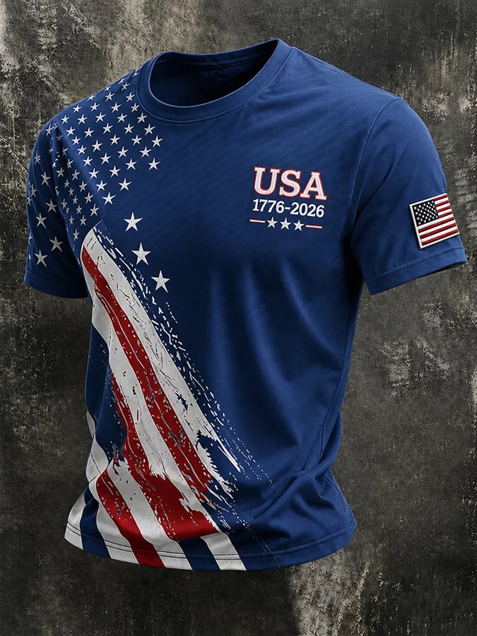 Men's Retro 250Th Anniversary American Flag Printed Casual T-shirt