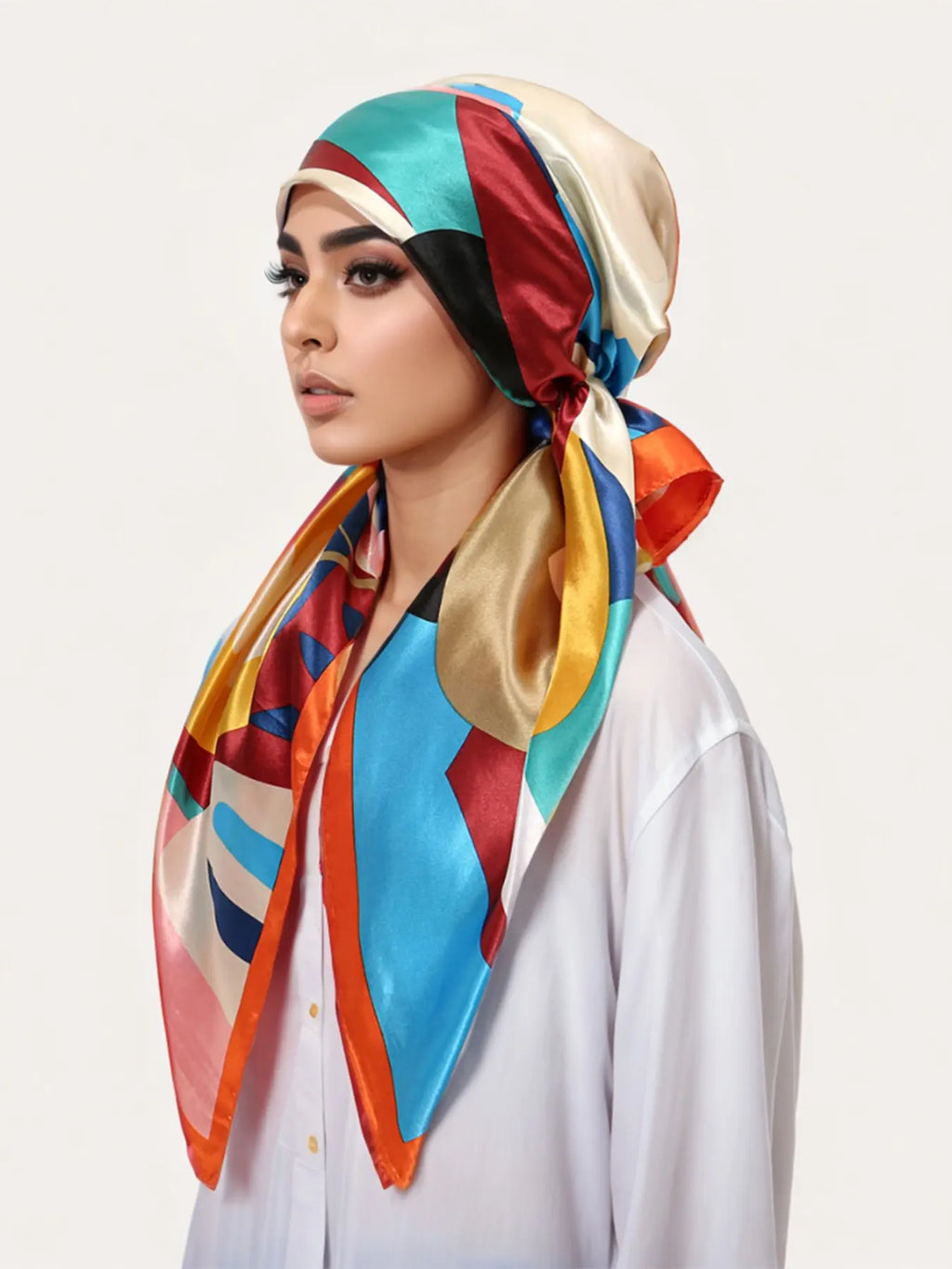 Women's Square Hijab Scarf - Color Block Print Turban