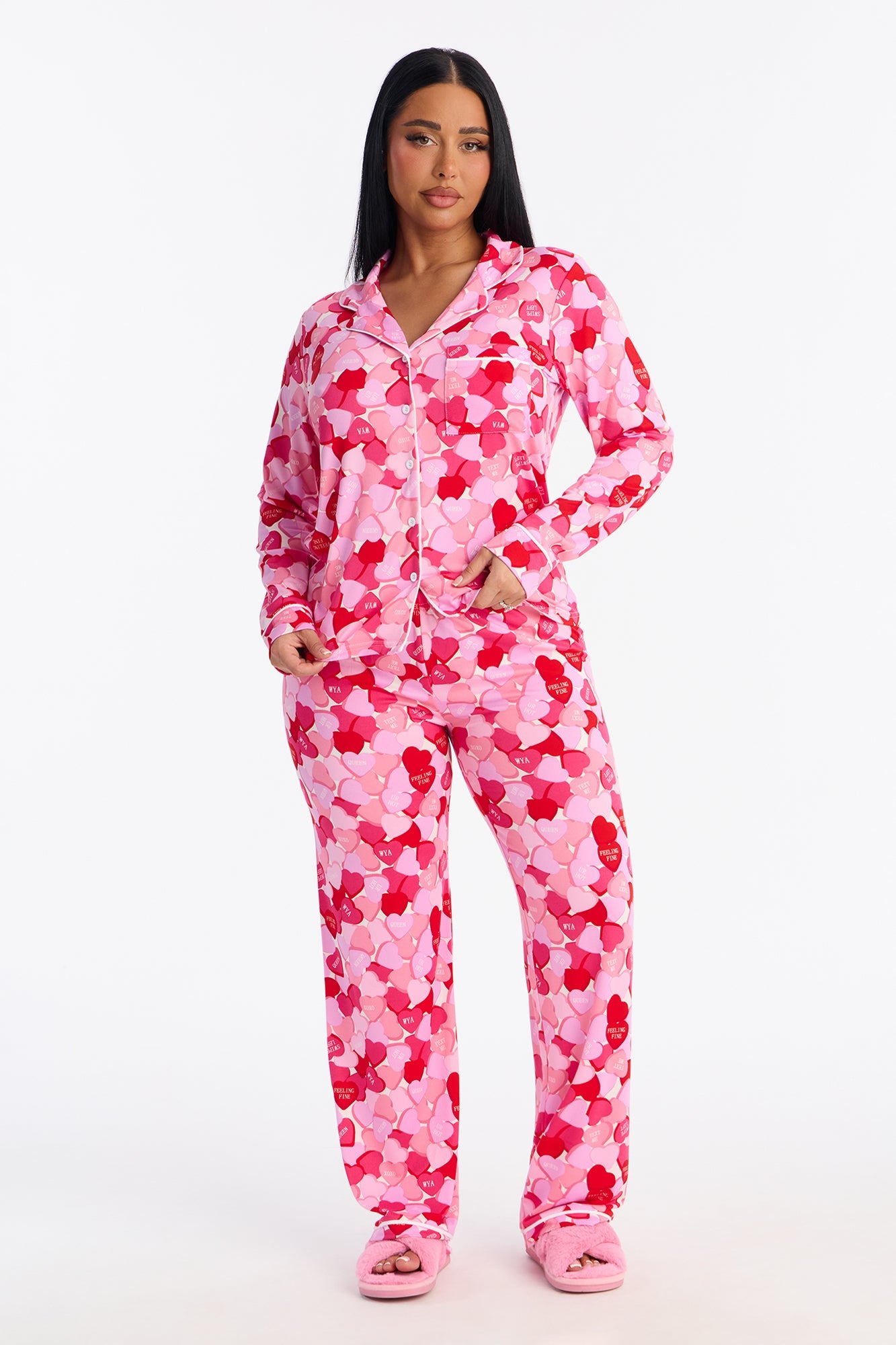 Love Is Sweet Long Sleeve PJ Pant Set - Pink/combo