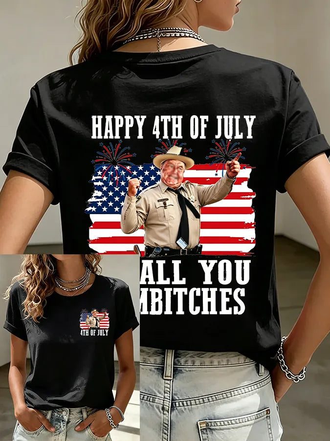Women's American Flag Patriotic Print Comfortable Pure Cotton T-Shirt
