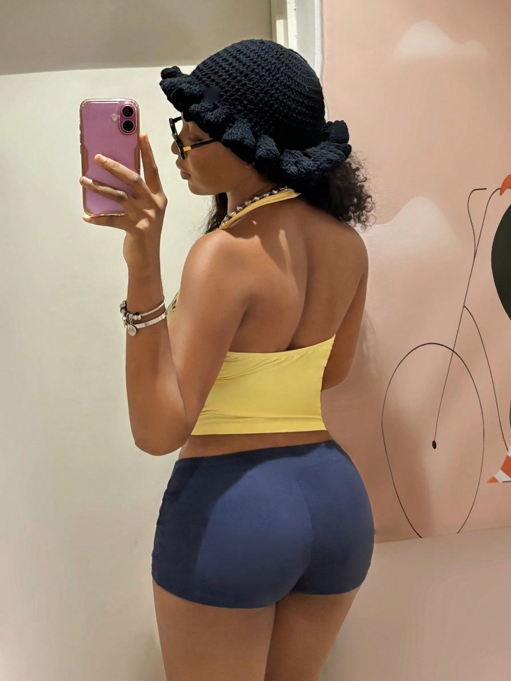 StreetHx Women 2-Piece Set:Yellow Vest Top,Blue Shorts.HypeZone-D Spaghetti Strap Camisole,Letter Print,Slim Fit For Gym,Summer,Y2k,Sports,Beach Outfits