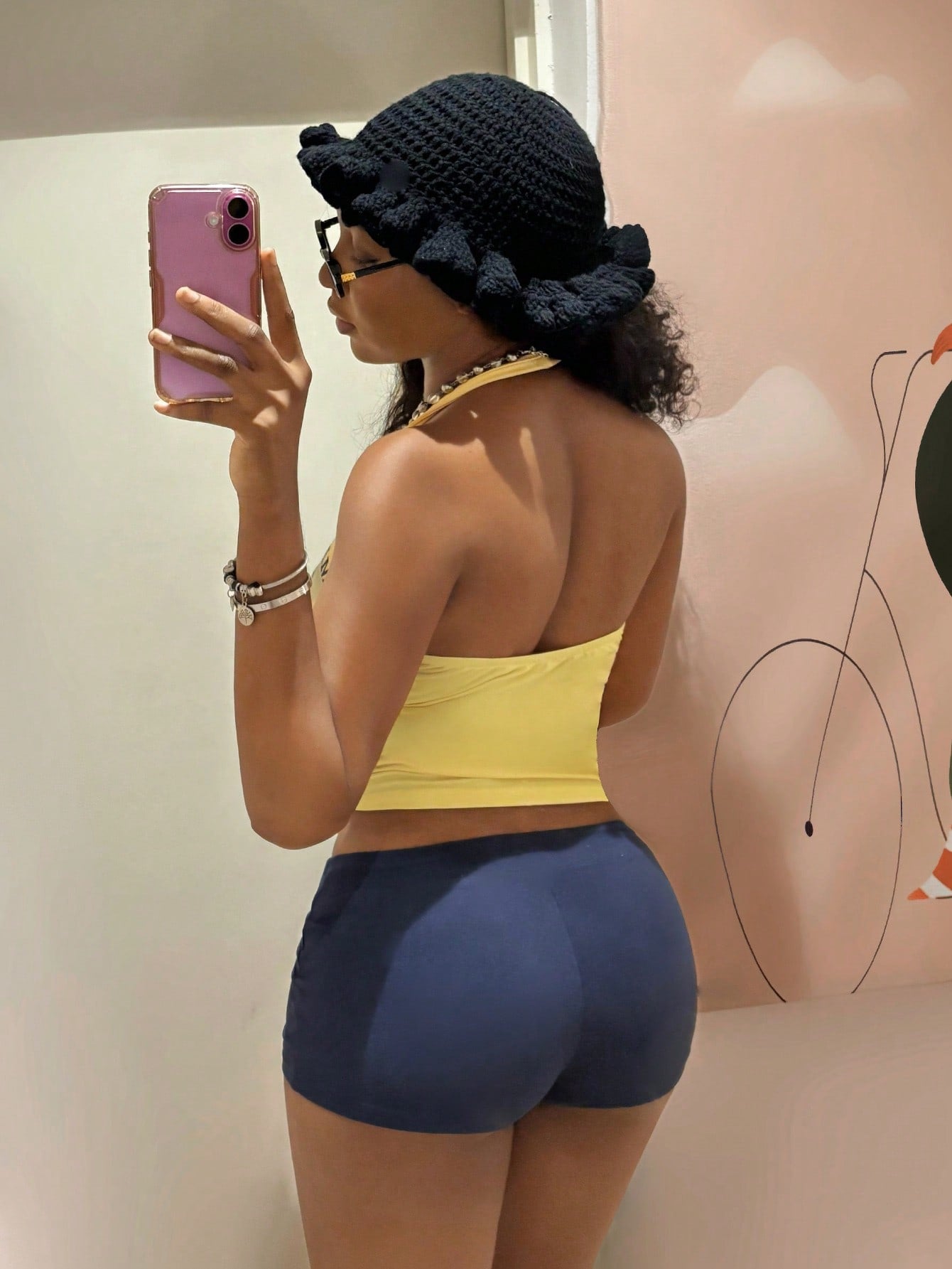 StreetHx Women 2-Piece Set:Yellow Vest Top,Blue Shorts.HypeZone-D Spaghetti Strap Camisole,Letter Print,Slim Fit For Gym,Summer,Y2k,Sports,Beach Outfits