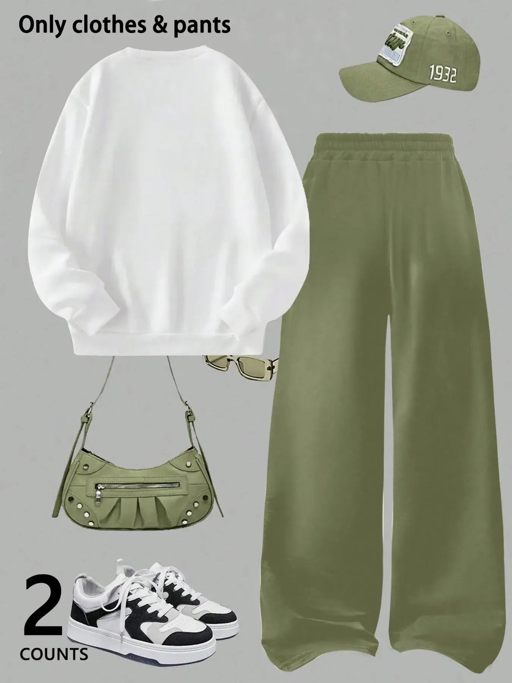 Girls' casual cool Graphic pattern print round neck pullover sweatshirt top and loose casual wide-leg pants, military green fashion dress, suitable for daily and going out