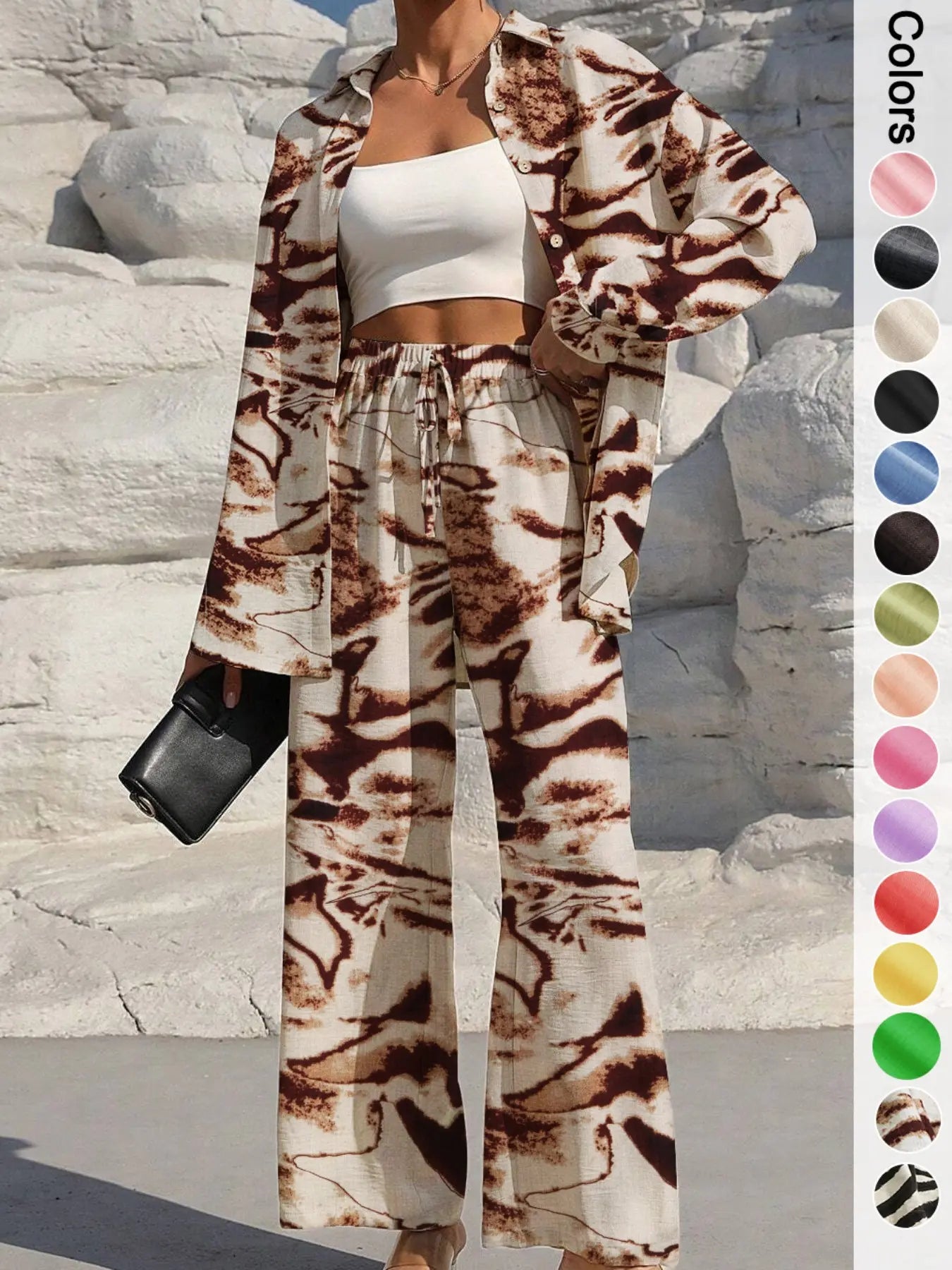 Women's Casual Sporty Shirt and Pants Set, Loose-Fit Zebra Stripe Two-Piece Suits, Ideal for Home Relaxation and Vacation