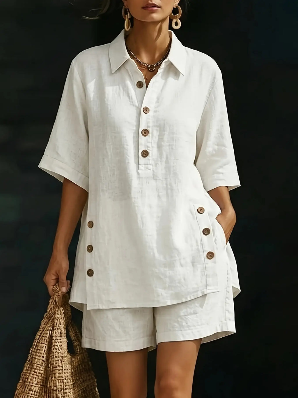 A New Two-Piece Outfit for Women Featuring a Short-Sleeved Shirt And Loose-Fitting Trousers for The Spring/Summer 2026 Season