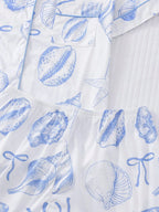2pcs Women Pajama Set, Seashell Print, Ladies Homewear, Spring/Summer Holiday Outfit, Short Sleeve Lapel Top And Shorts Can Be Worn Outerwear
