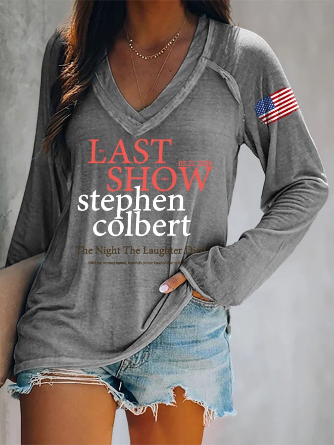 🔥Buy 3 Get 15% Off🔥V-Neck Retro Last Show 05.21.2026 The Night The Laughter Died After The Opening Monol, Hopefully People Laughed During The Show Print T-Shirt