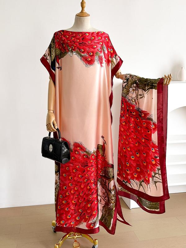 Women's Floral & Butterfly & Peacock Print Cape Shawl & Scarf Set, Elegant Casual Scarf & Cape Shawl Set for Beach Vacation, Fashion Accessories for Women