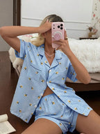 CottageSlumber Women's New Lemon Plaid Print Button-Front Short Sleeve Shorts Pajama Set