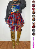 Women's Fashion Woven Plaid Print Asymmetrical Hem High Waisted Skirt