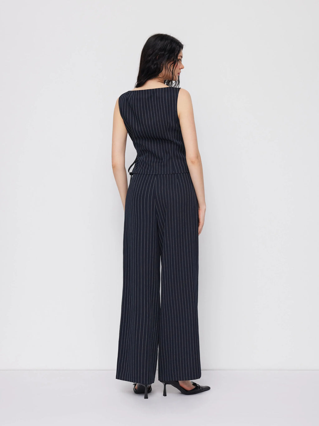 Cider Boat Neck Striped Wrap Knotted Top & Mid Rise Straight Leg Trousers Set– Office & Weekend Casual SwimWeek