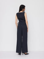 Cider Boat Neck Striped Wrap Knotted Top & Mid Rise Straight Leg Trousers Set– Office & Weekend Casual SwimWeek