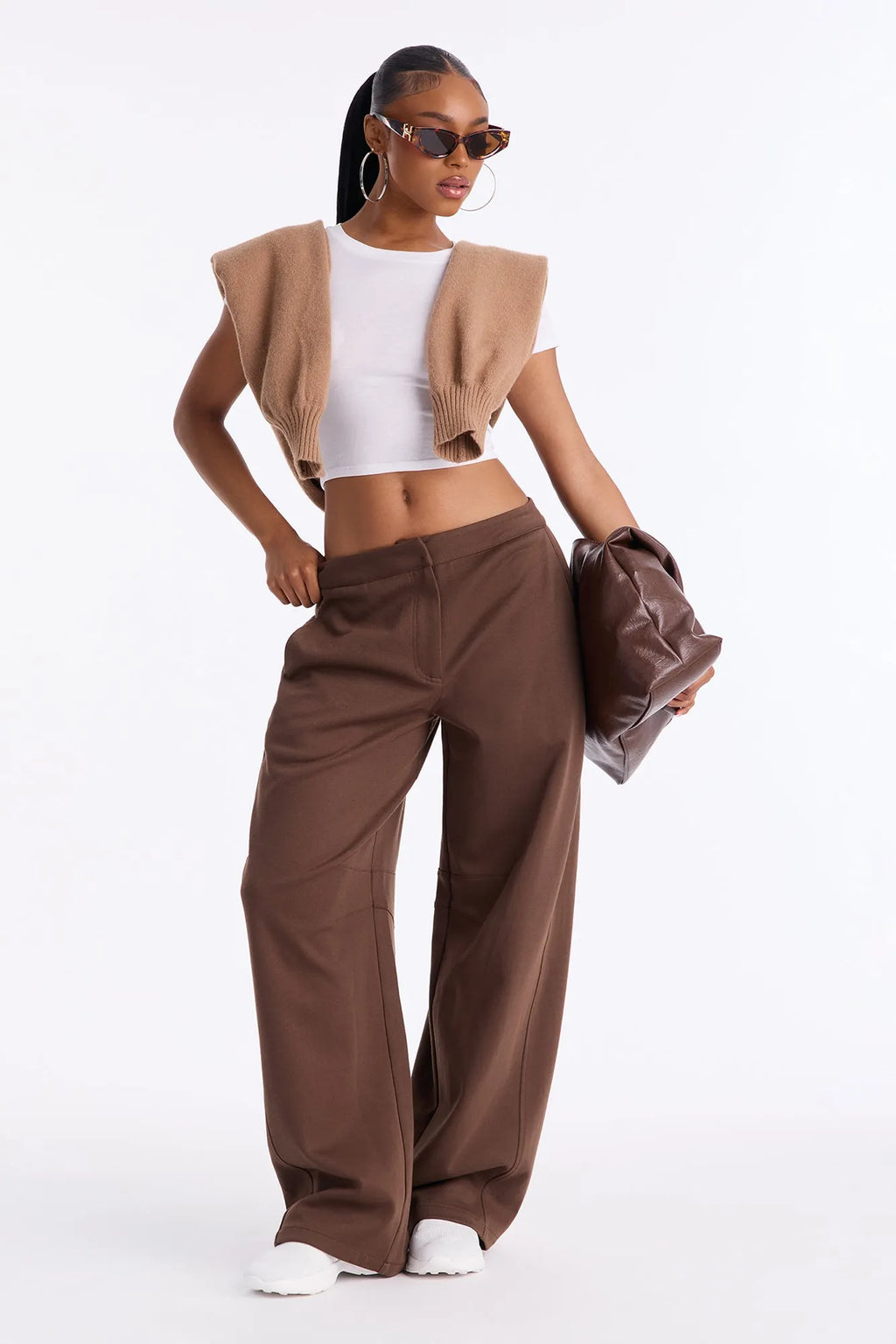 Juni Heavy Knit Jersey Barrel Leg Pant 31′′ - Chocolate