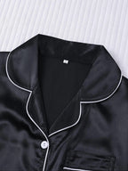 Women's Solid Satin Pyjama Three-piece Set