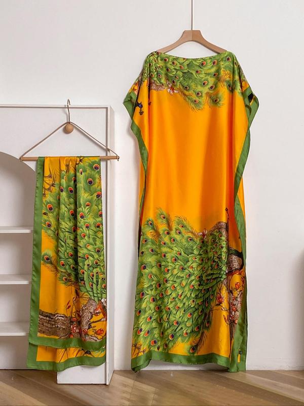 Women's Floral & Butterfly & Peacock Print Cape Shawl & Scarf Set, Elegant Casual Scarf & Cape Shawl Set for Beach Vacation, Fashion Accessories for Women