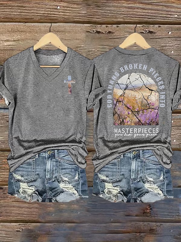 Women's  God Turns Broken Pieces Into Masterpieces Christian Tops Comfort Colors T-Shirt