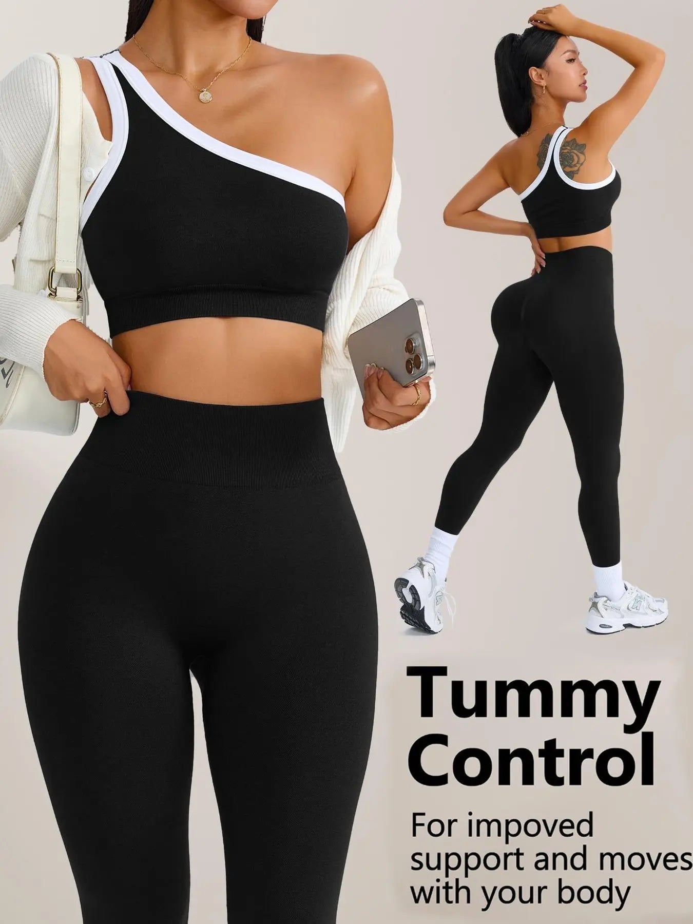 Women's Sportswear Set, Colorblock Design Slim Fit Yoga, Outdoor Women Elastic Sports Suit, Fall & Winter Style