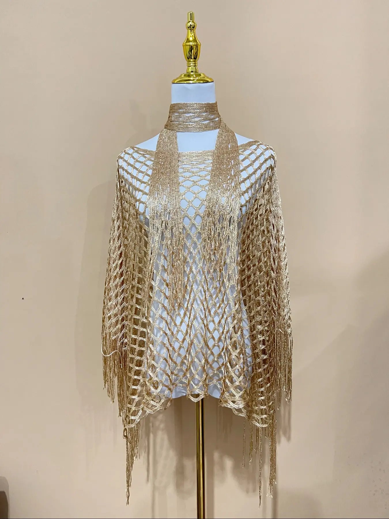 Women's Solid Color Fringe Trim Shawl & Chain Decor Poncho Set, Casual Fashionable Scarf & Cape Set for Daily Wear, Fashion Accessories for Women