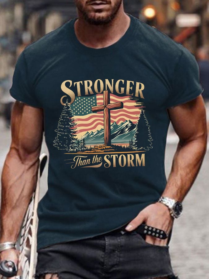 Men'S Casual Christian Shirt American Flag Cross Graphic Print Short Sleeve T-Shirt