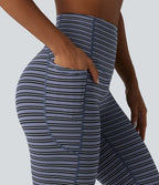 UltraSculptTM Jacquard Stripe High Waisted Tummy Control Running Leggings with Pockets