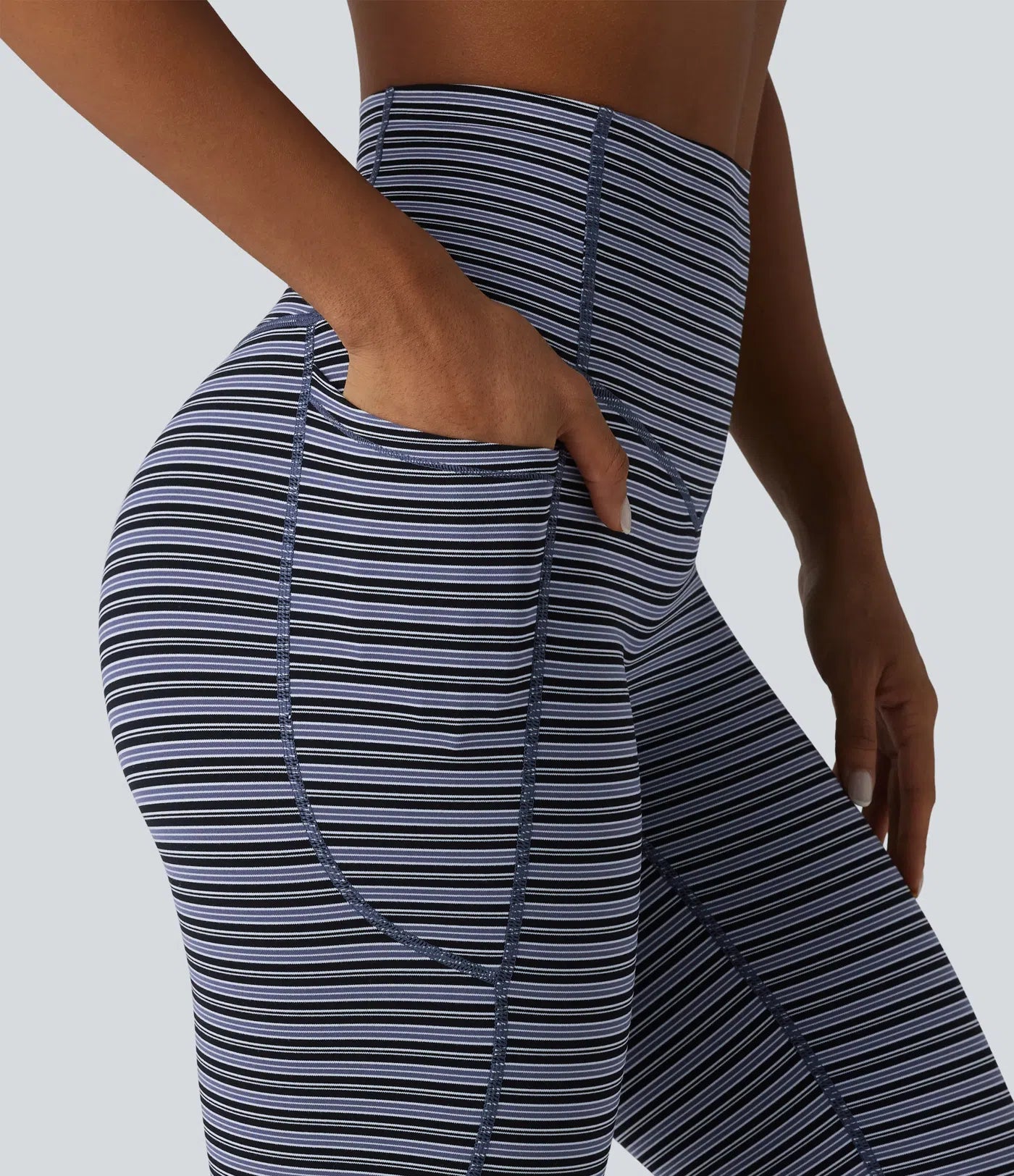 UltraSculptTM Jacquard Stripe High Waisted Tummy Control Running Leggings with Pockets