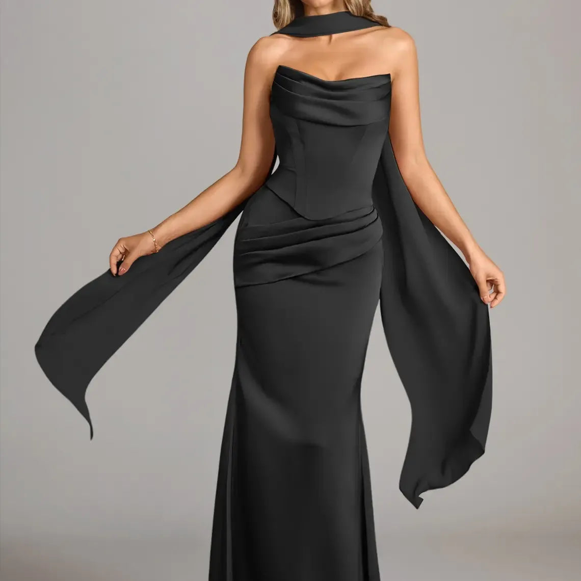 Azazie Sorrel Corset Lace-up Mermaid Wedding Guest Evening Luminous Satin Maxi Dress Minimalist