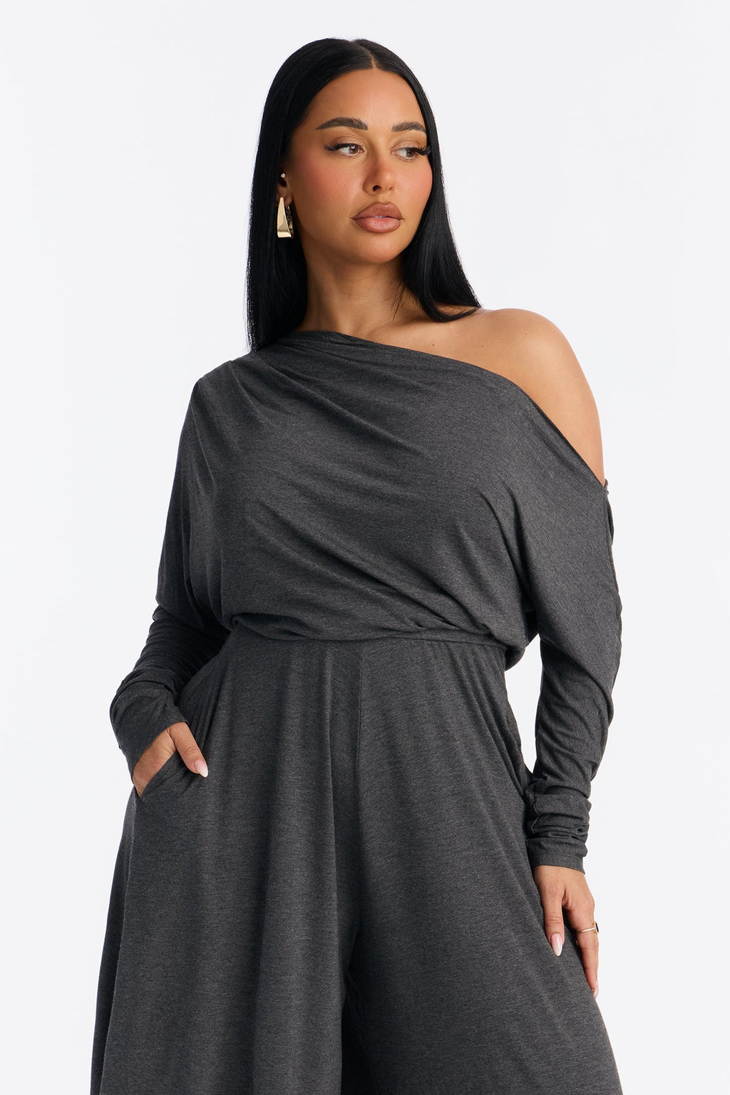 Bria Barrel Wide Leg Jumpsuit - Charcoal