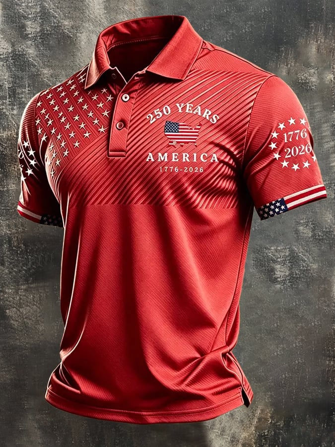Men's Retro "Patriot" Color-Block Short-Sleeve Polo Shirt