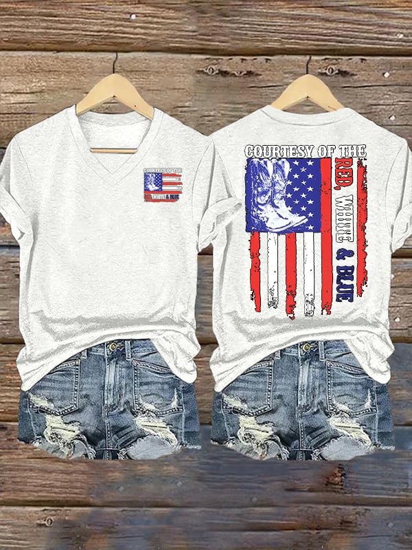 Women's  Courtesy Of Red White And Blue 250th Anniversary Flags T-Shirt