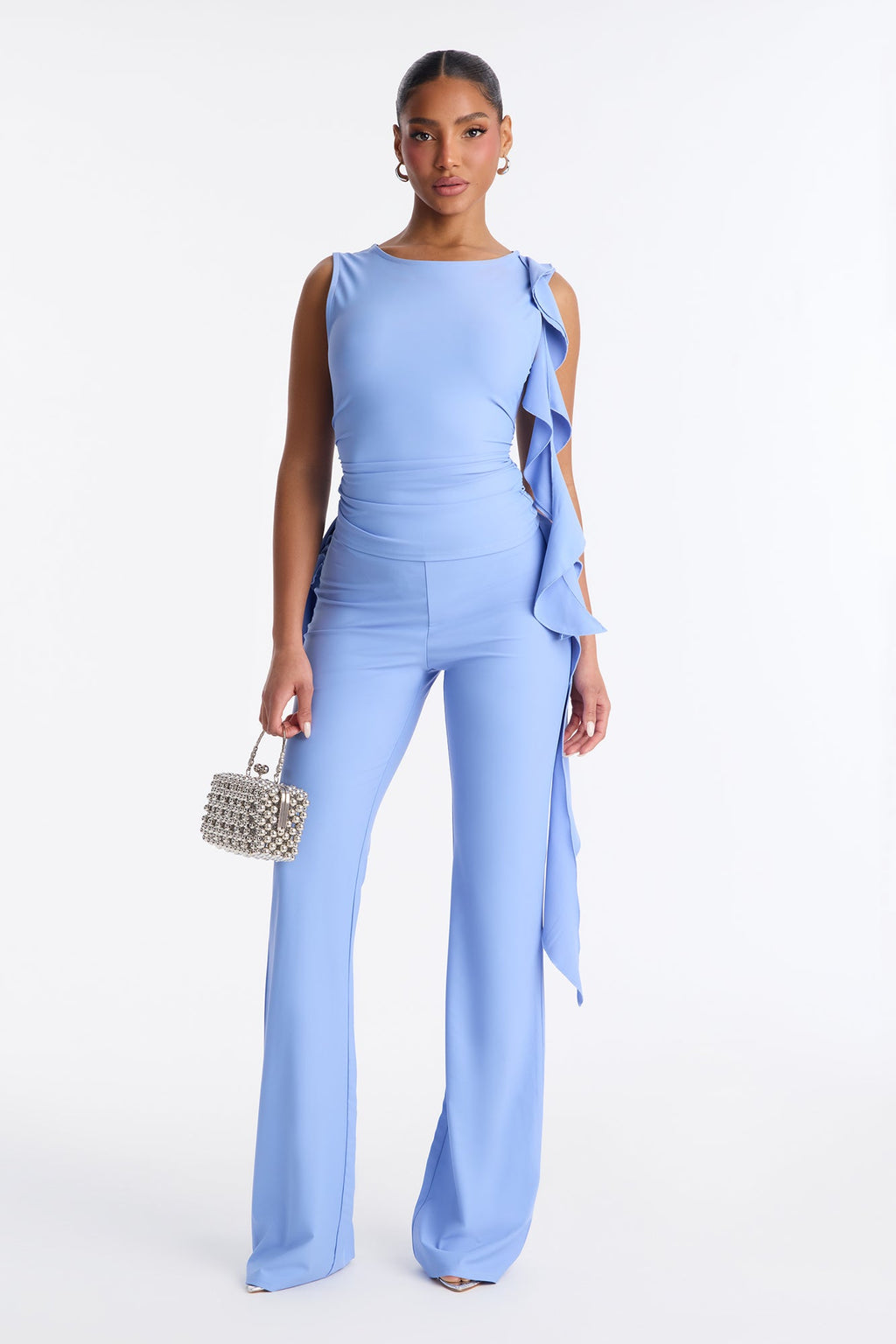 Ivy Ruffle Flare Pant Set - Blue